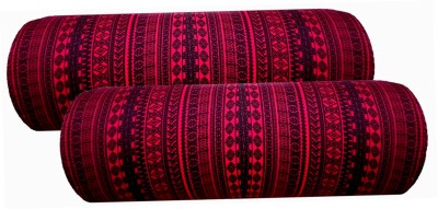 Swikon star Round Bolster Microfibre Abstract Bolster Pack of 2(Maroon, Black1)