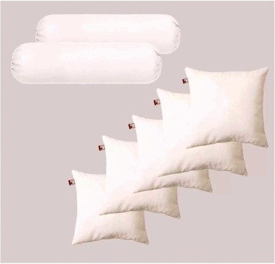 PAHADIYA 5 Cushion 2 Bolster Polyester Fibre Solid Bolster Pack of 7(White)