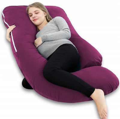 ZOXAB Luxury j Shape Polyester Fibre Solid Pregnancy Pillow Pack of 1(Wine)