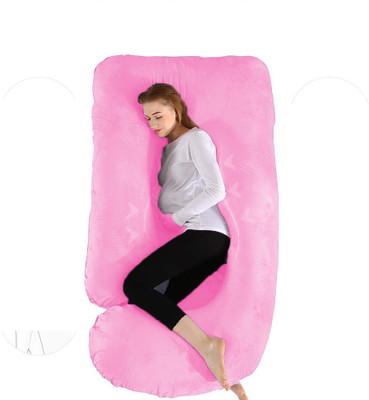 WONGVO J Shape Microfibre Solid Pregnancy Pillow Pack of 1(Pink)