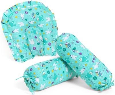 FENZI KIDS Baby Pillows for New Born 0-12 Months with 2 MatchingBolsters Head ShapingPillow Mustard Seeds, Microfibre Animals Baby Pillow Pack of 3(Green)