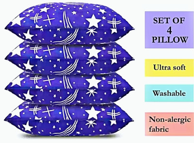 GOGA Blue Print Polyester Fibre Abstract Sleeping Pillow Pack of 4(Blue)