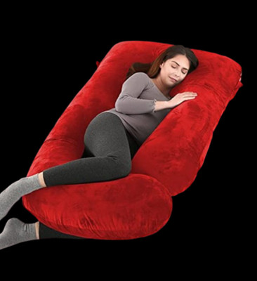 WILD MINT Polyester Fibre Pregnancy Pillow Pack of 1 Solid ultra soft j shaped(Red)