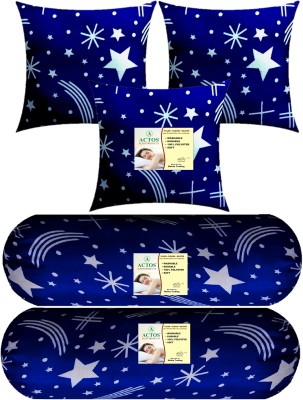 ACTOS 3 Cushion And 2 Bolster Microfibre Nature Bolster Pack of 5(White, Blue23)