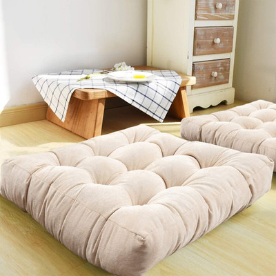 Hundur Store Microfibre Solid Floor Cushion Pack of 1(Beige)