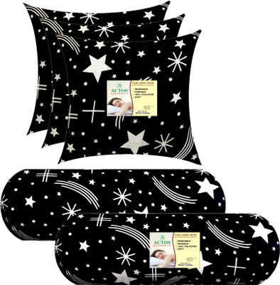 ACTOS 3 Cushion And 2 Microfibre Geometric Bolster Pack of 5(Black17)