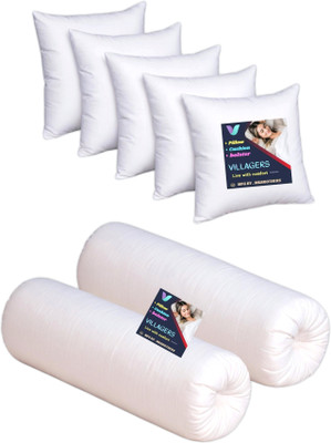Texlux Microfibre Bolster Pack of 7 Abstract 5 Cushion And 2 Bolster(White)