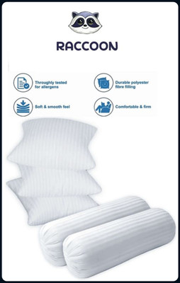 RACCOON Combo Set Of 3 Premium Cushions & 2 Luxurious Microfibre Stripes Bolster Pack of 5(White)