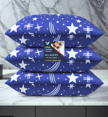Tecsun Blue Print Polyester Fibre Abstract Sleeping Pillow Pack of 3(Blue)