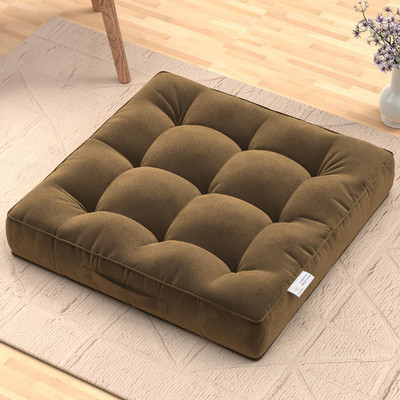 MY ARMOR Chair Cushions for Sitting, Floor Cushion for Yoga, Meditation, Office/Home Use Microfibre Solid Floor Cushion Pack of 1(Brown)