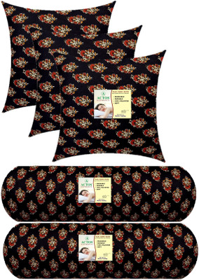 Swikon star 3 Cushion And 2 Microfibre Floral Bolster Pack of 5(Black)