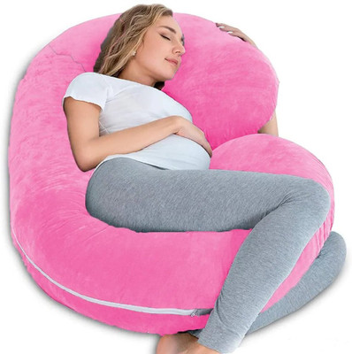 THUKRAN C Shape Polyester Fibre Solid Pregnancy Pillow Pack of 1(Pink)