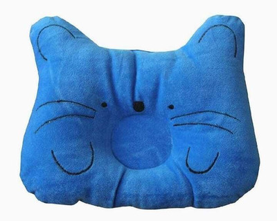 BABYCOOL Cotton Baby Pillow Pack of 1 Smiley CAT DESIGN SQUARE SHAPE BABY PILLOW(Blue)