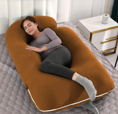 THUKRAN J Shape Microfibre Solid Pregnancy Pillow Pack of 1(RUST)
