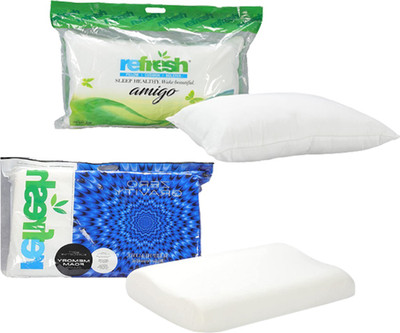 Refresh Premium Fibre Covering For Enhanced Feel Microfibre, Memory Foam Solid Sleeping Pillow Pack of 2(White)