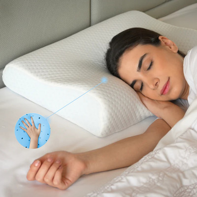 Sleepsia Memory Foam Orthopaedic Pillow Pack of 1 Solid Ventilated Contour Cervical Orthopedic Pillow for Neck and Shoulder Pain-(Blue)