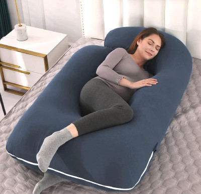 THUKRAN J Shape Polyester Fibre Solid Pregnancy Pillow Pack of 1(Dark Blue)