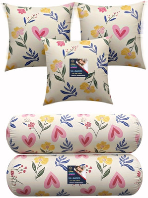VILLAGERS Microfibre Bolster Pack of 5 Floral 3 Cushion and 2 Bolster(Multicolor)