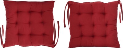 hanumant enterprises Cotton Solid Chair Pad Pack of 2(Red)