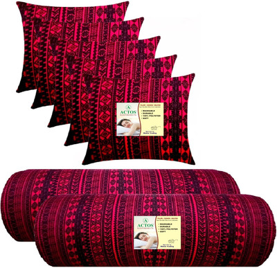ACTOS 5 Cushion And 2 Microfibre Geometric Bolster Pack of 7(Maroon)