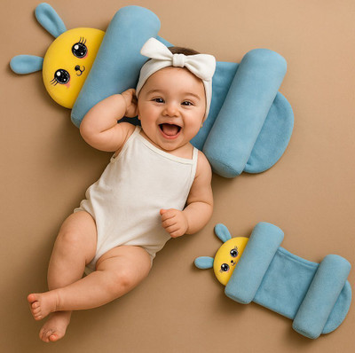 Babeestar Microfibre Baby Pillow Pack of 1 Animals Baby Neck Pillow(Sky Blue)