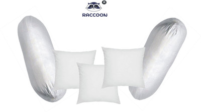 RACCOON Combo Set Of 3 Luxurious Cushions & 2 Microfibre Solid Bolster Pack of 5(White)