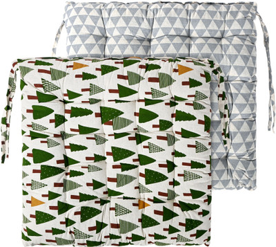Heart Home Microfibre Chair Pad Pack of 2 Geometric(Grey, Green)