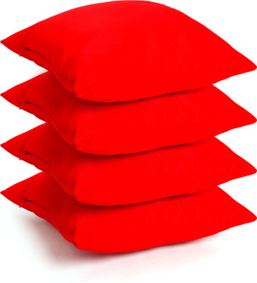 Vcuitt RED PLAIN Microfibre Nature Cushion Pack of 4(Red)