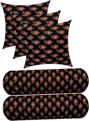 ACTOS Microfibre Floral Bolster Pack of 5(Black, Maroon)