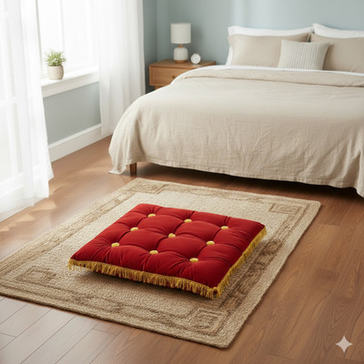 alden Microfibre Floor Cushion Pack of 1 Solid Floor Cushion(Red)