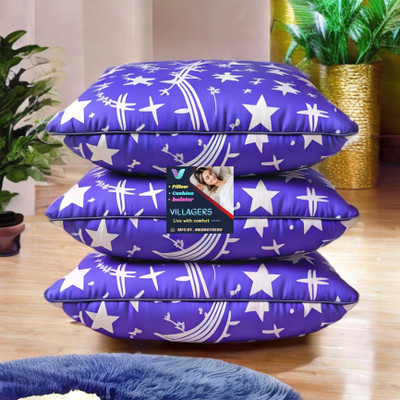 VILLAGERS COMFORT Polyester Fibre Abstract Sleeping Pillow Pack of 3(Blue)