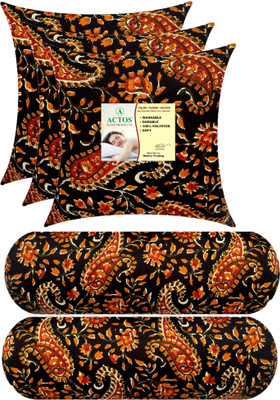 ACTOS Combo Set Of 3 Cushion And 2 Microfibre Floral Bolster Pack of 5(Black, Multicolor14)