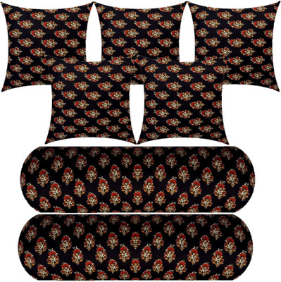 ACTOS 5 Cushion And 2 Microfibre Floral Bolster Pack of 7(Black)