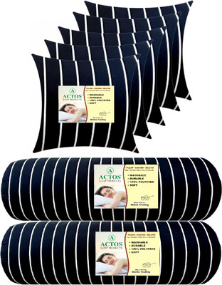 ACTOS 5 Cushion And 2 Microfibre Stripes Bolster Pack of 7(Black17)