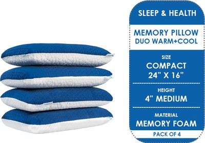 sleepandhealth Memory Foam Series Memory Foam Geometric Orthopaedic Pillow Pack of 4(White Blue)