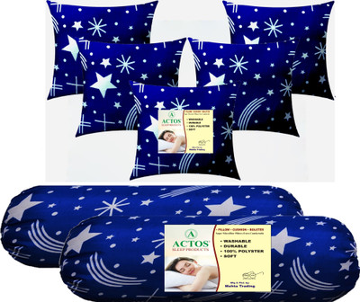 ACTOS 5 Cushion And 2 Bolster Microfibre Geometric Bolster Pack of 7(Blue)
