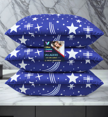 Tecsun Blue Print Polyester Fibre Abstract Sleeping Pillow Pack of 3(Blue)
