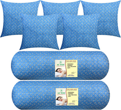 ACTOS Microfibre Bolster Pack of 7 Floral 5 Cuhion 2(Light Blue)