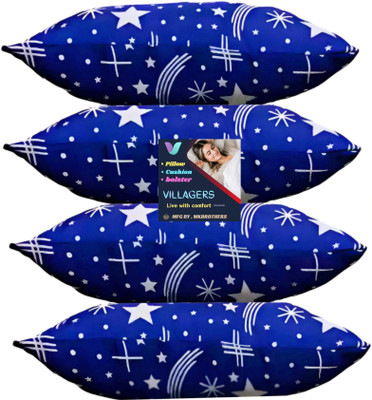 VILLAGERS Blue Star Polyester Fibre Abstract Sleeping Pillow Pack of 4(Blue)