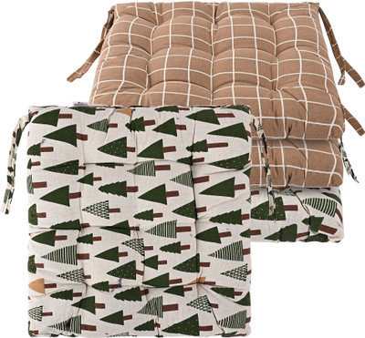 KUBER INDUSTRIES Microfibre Abstract Chair Pad Pack of 4(Brown, Green)