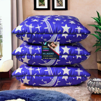VILLAGERS COMFORT Polyester Fibre Abstract Sleeping Pillow Pack of 3(Blue)