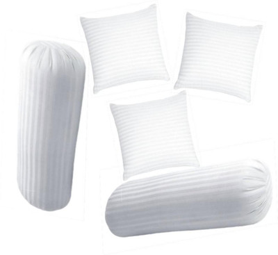 GTX Microfibre Bolster Pack of 5 Stripes Combo Set Of 3 Premium Cushions & 2(White)