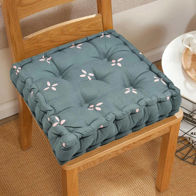RUSTIC LINEN Cotton Floral Chair Pad Pack of 1(Grey)