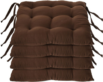 KUBER INDUSTRIES Microfibre Solid Chair Pad Pack of 4(Brown)