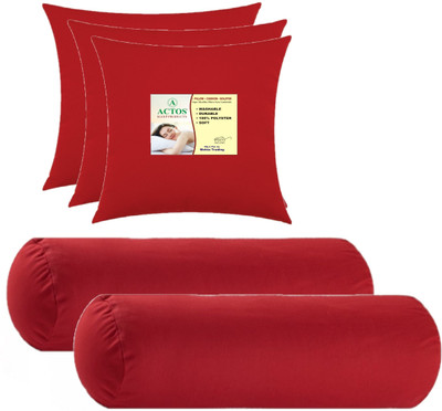 ACTOS Combo Set Of 3 Cushion And 2 Microfibre Solid Bolster Pack of 5(Maroon4)