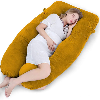 THUKRAN U Shape Polyester Fibre Solid Pregnancy Pillow Pack of 1(Yellow)
