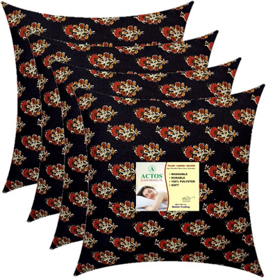 ACTOS Microfibre Floral Cushion Pack of 4(Black)