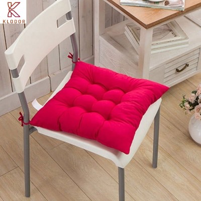 KLODOR Square Cushion for Office Chair, Indoor/Outdoor, Living Room, Pooja, with Ties Microfibre Solid Chair Pad Pack of 2(Pink)