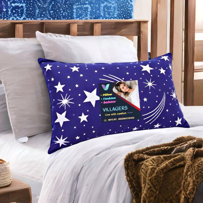 VILLAGERS Premium Polyester Fibre Abstract Sleeping Pillow Pack of 1(Blue)