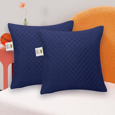 ADBENI HOME Microfibre Solid Cushion Pack of 2(Navy Blue)